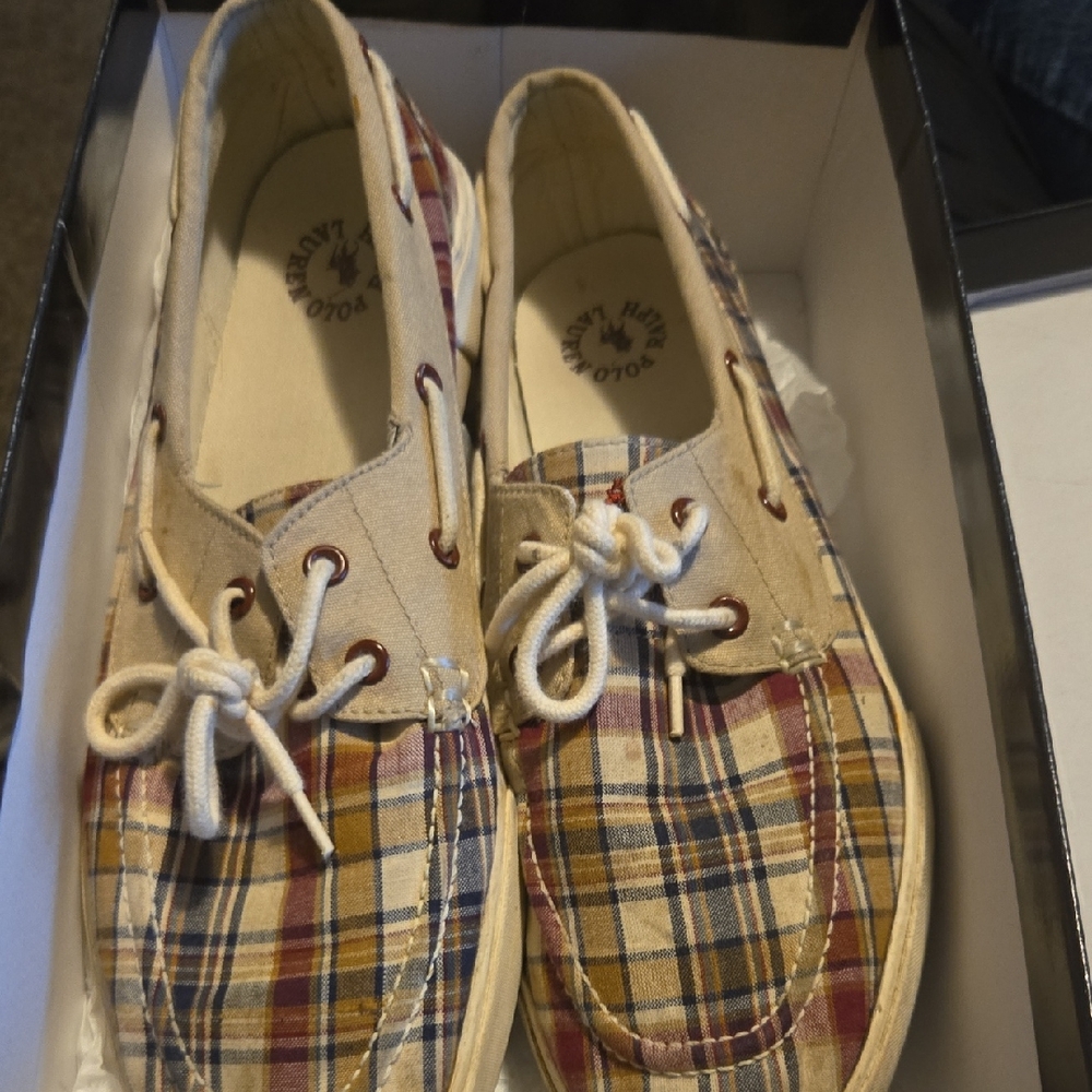 Polo by Ralph Lauren Men's Checkered Boat Shoes - Beige and Blue